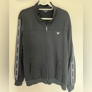 True Religion Logo Mens Full Zip Track Jacket Black and White Size 2XL